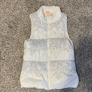 White Puffer Vest with Silver Sequins